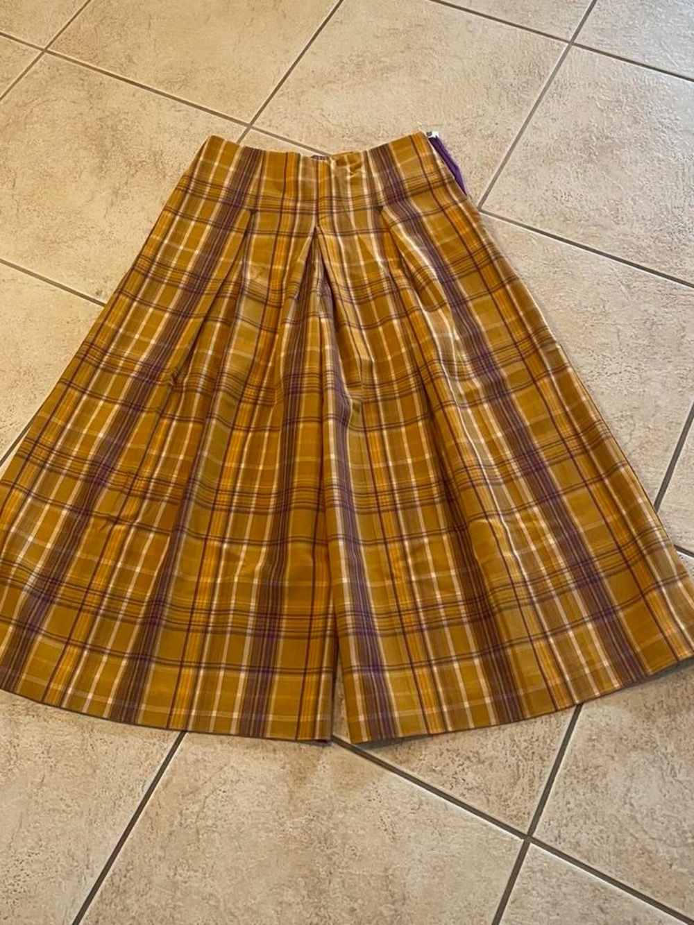 Maeve Wide-Leg culottes Pants in Mustard and Purple plaid - Picture 7 of 8